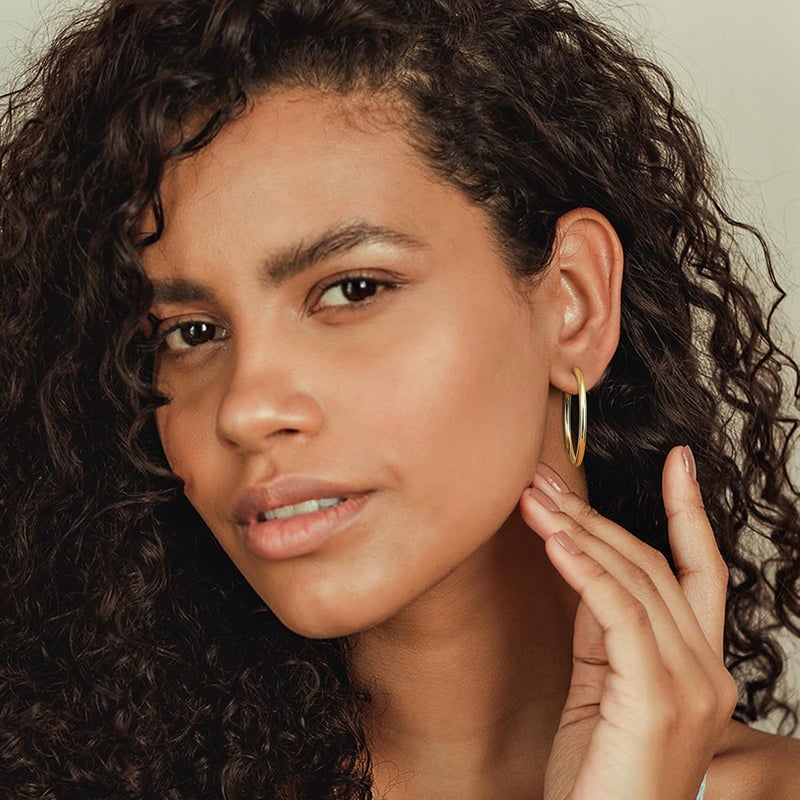 Adramata Clip On Hoop Earrings for Women Non Pierced Ears,Gold Clip On Earrings Non Piercing Big Stainless Steel Fake Hoops Lightweight 30-60mm - Image 3